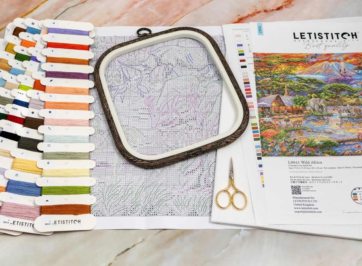 Leti Stitch L9941 Wild Africa borduurpakket savanne 45 cm