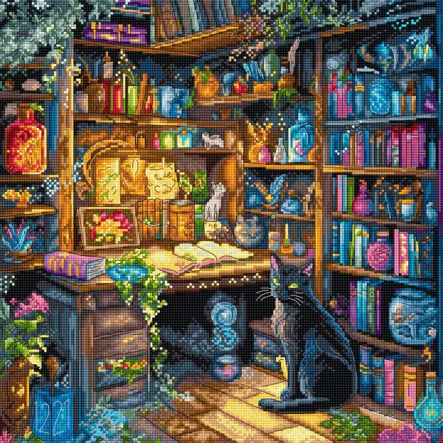 Leti Stitch L9935 Charmed Library borduurpakket 29x29cm 53 kleuren
