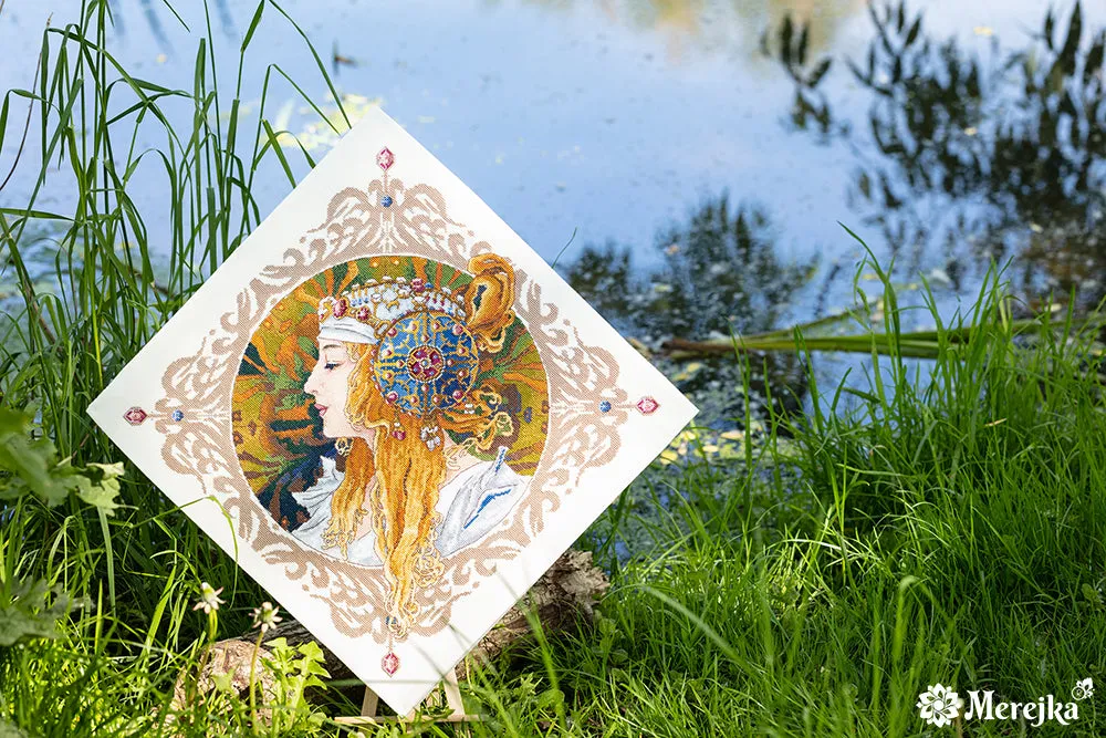 Merejka Blond by Mucha borduurpakket 34,5x34,5 cm portret