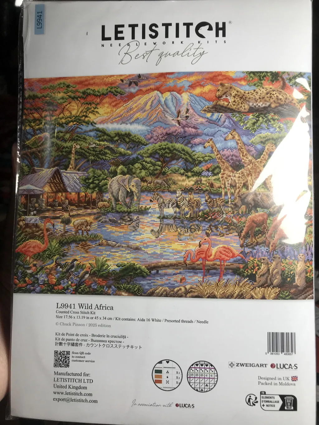 Leti Stitch L9941 Wild Africa borduurpakket savanne 45 cm