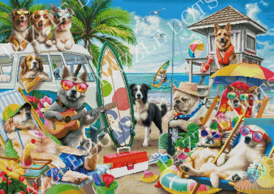 Leti Stitch Dazzle Dots LDS-7039 Dogs and Cats Beach diamond painting vierkant
