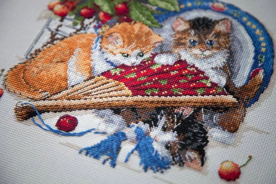 Merejka Kittens and Cherries borduurpakket kat 23x25