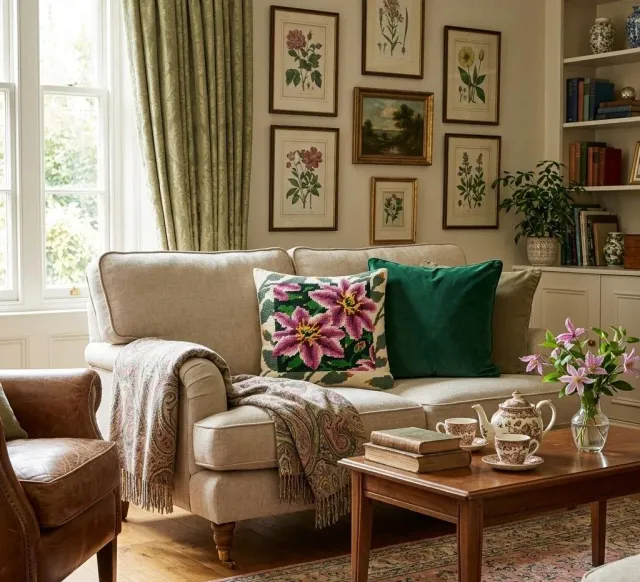 Margot de Paris Clematis kussen borduurpakket bloemen