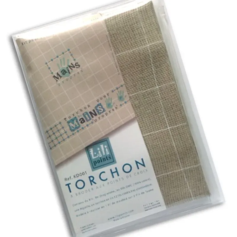LiliPoints Hands theedoek borduurpakket blauw linnen