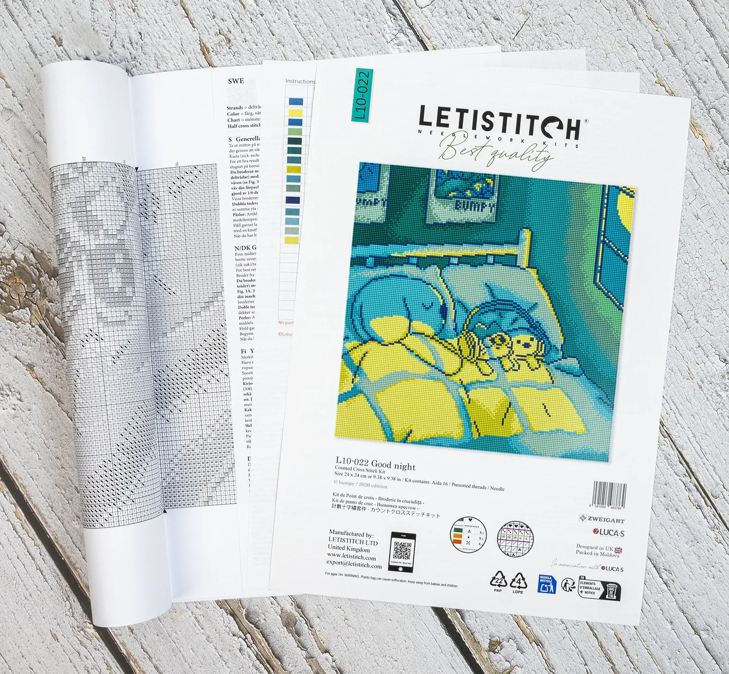 Leti Stitch L10-022 Good Night borduurpakket Aida 16 24x24 cm