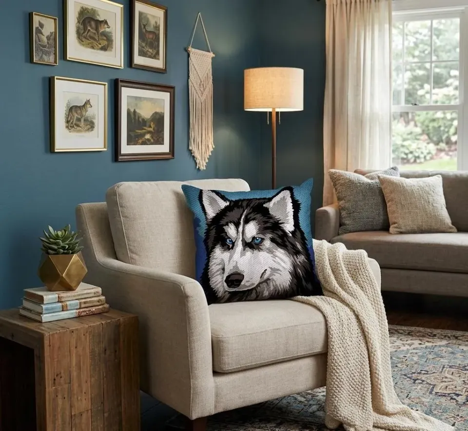 SEG de Paris Husky Wolf kussen borduurpakket wol