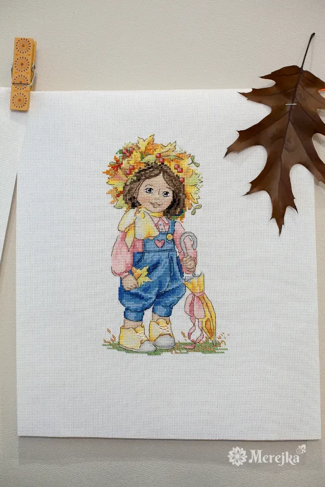 Merejka Autumn Girl borduurpakket 23x14 cm wit