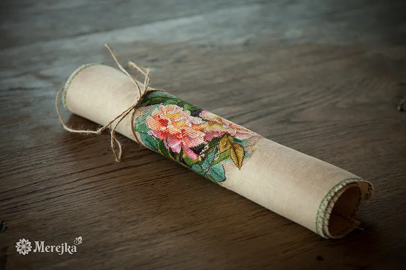 Merejka Vintage Roses borduurpakket Aida 16 cappuccino