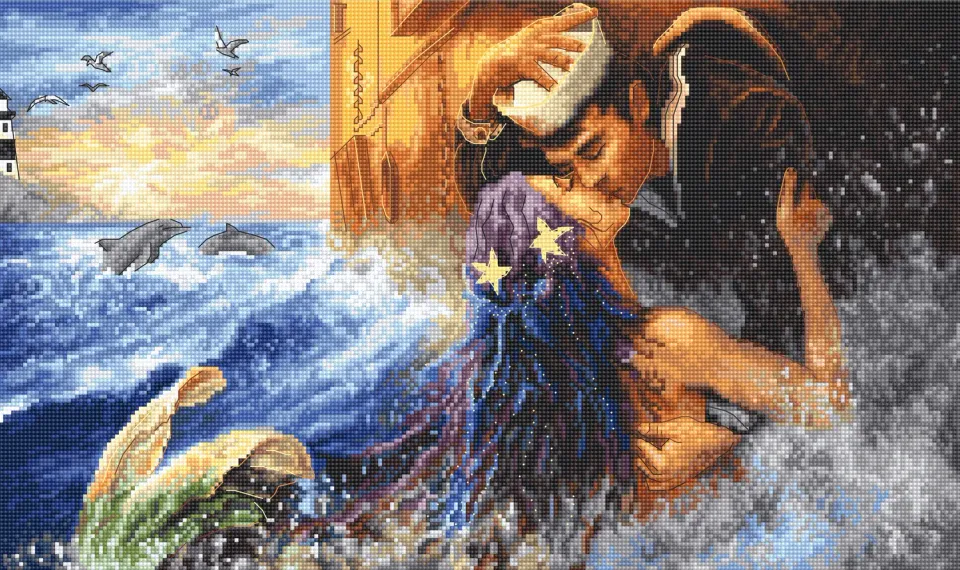 Leti Stitch 940 Mermaid Kiss borduurpakket 38x23 cm fantasy