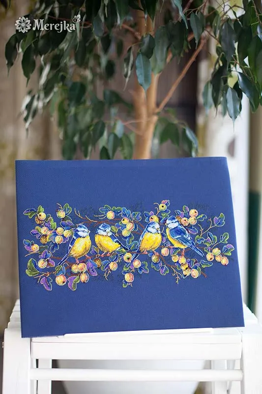 Merejka Titmouses borduurpakket 38x15 donkerblauw