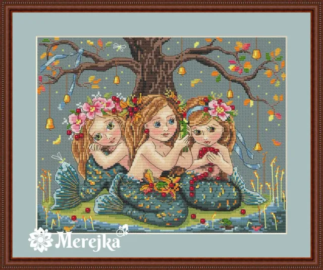 Merejka Mermaids borduurpakket 25x20 blauwgrijs