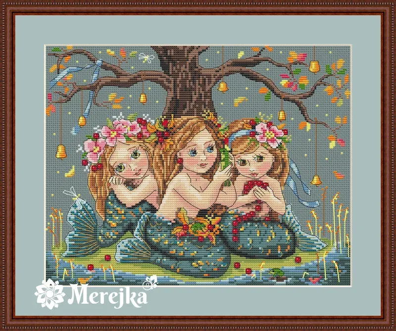 Merejka Mermaids borduurpakket 25x20 blauwgrijs