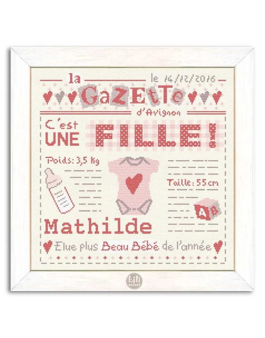 LiliPoints Baby Girl Gazette borduurpakket geboorte 21 cm