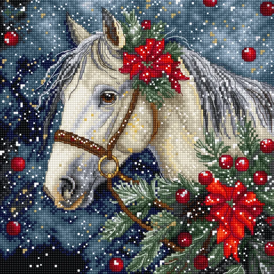 Leti Stitch L9955 Winter Horse borduurpakket 20x20 cm Aida