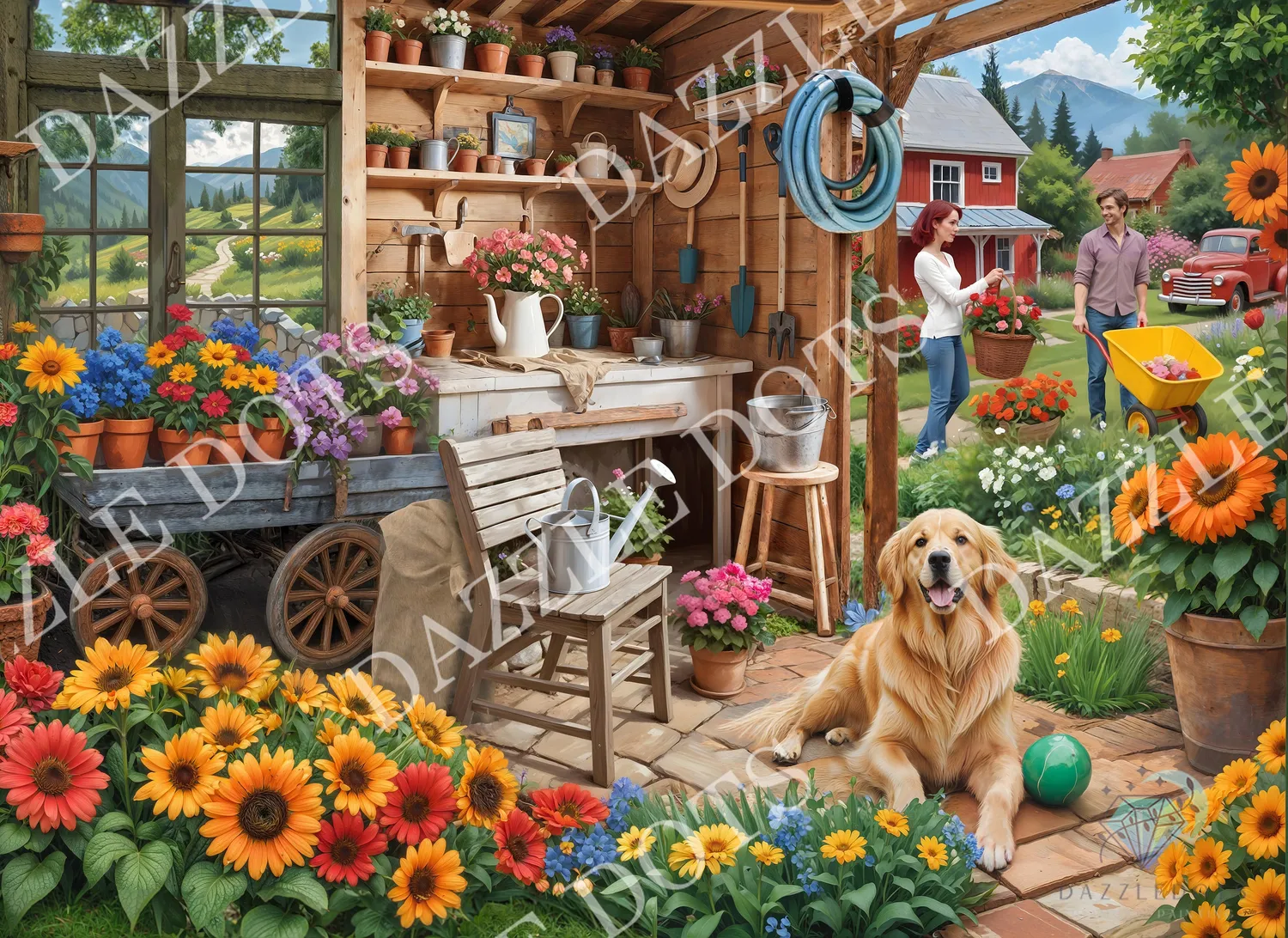 Leti Stitch Dazzle Dots LDS-7030 Garden Shed 100x73cm