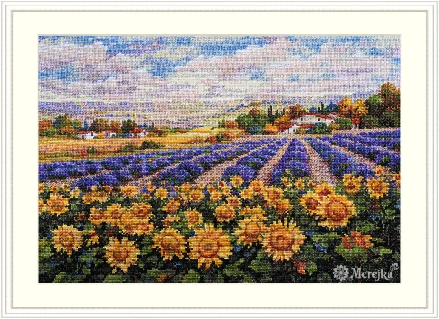 Merejka Fields of Lavender borduurpakket ecru 40 kleuren