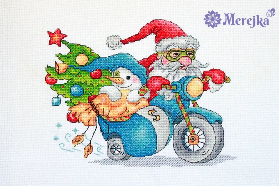 Merejka Christmas Racing borduurpakket kerst 20x15