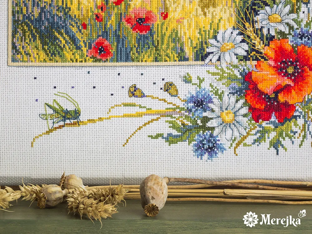 Merejka Summer Field borduurpakket Aida 16 wit 35 kleuren