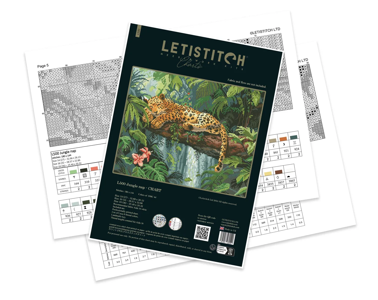 Leti Stitch L500 Jungle Nap borduurpatroon gedrukt 44 kleuren