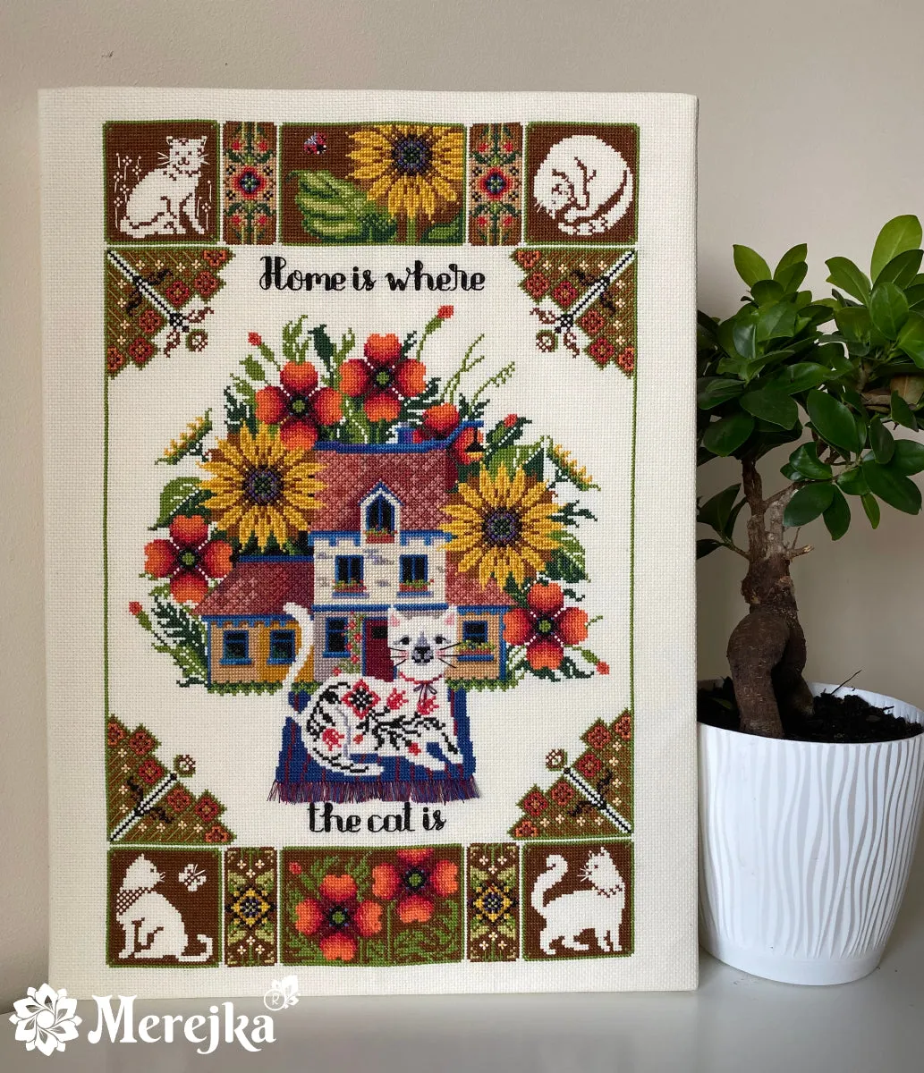 Merejka Home Is Where The Cat Is borduurpakket 27x43
