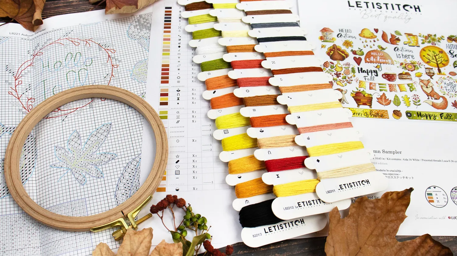 Leti Stitch L8221 Autumn Sampler borduurpakket 38x27 herfst