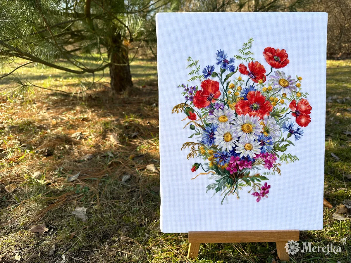 Merejka Meadow Blooms borduurpakket Aida 16 wit