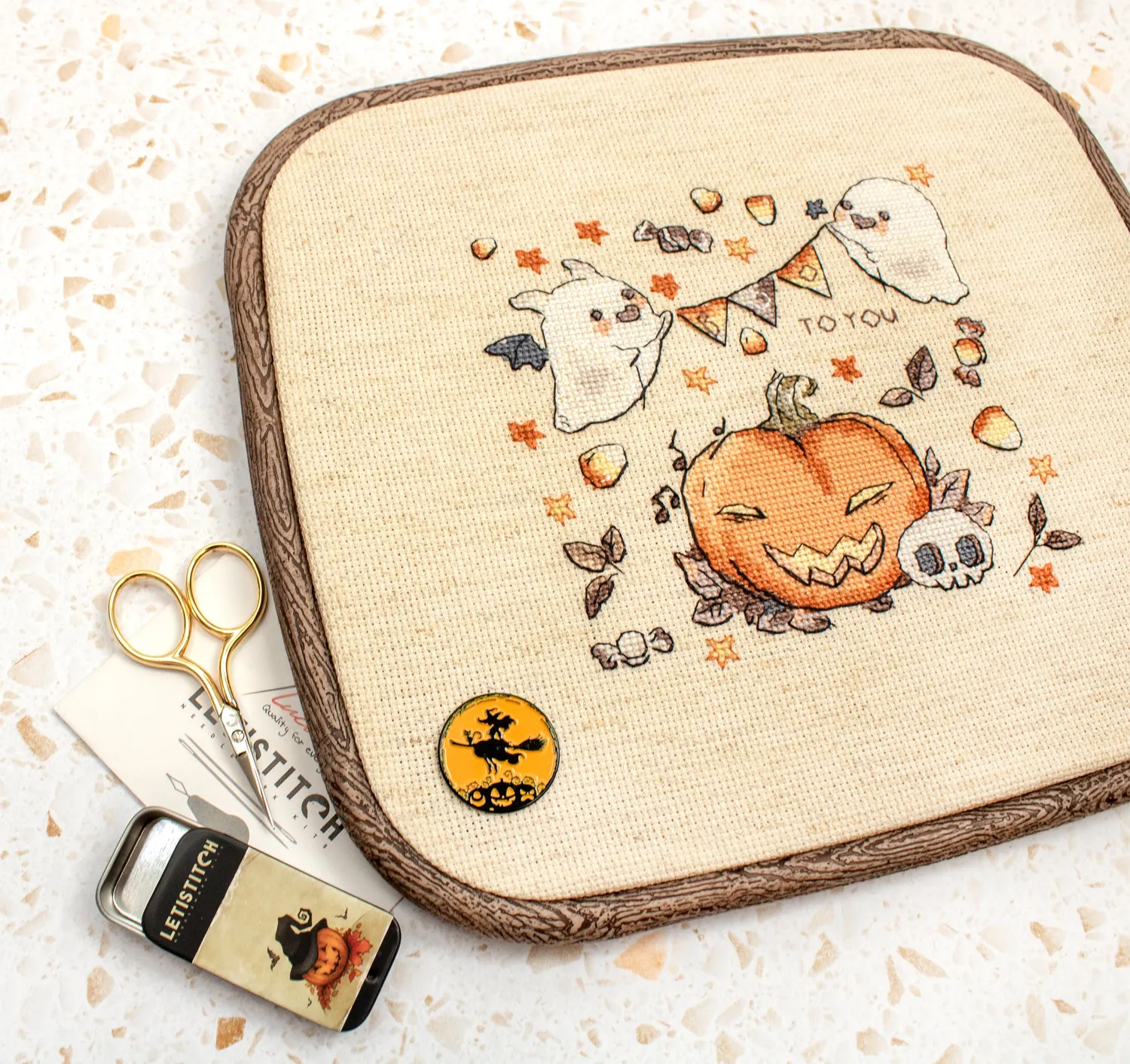 Leti Stitch L8814 Boo To You borduurpakket halloween 15x14 cm