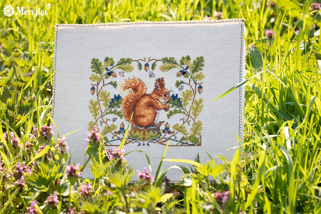 Merejka Squirrel borduurpakket Rustico-Aida 16ct 21x16