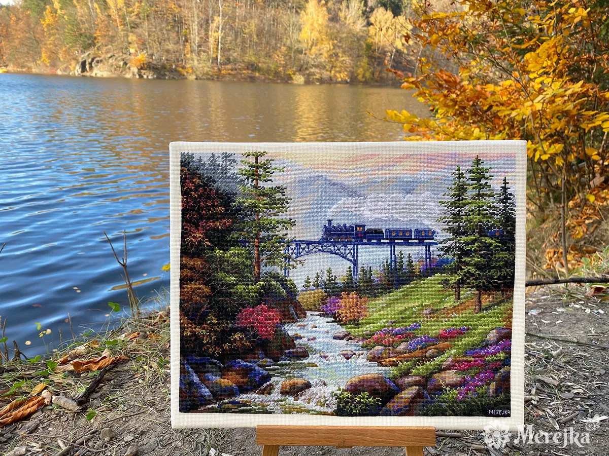 Merejka Mountain Railway borduurpakket 38,5x31 cm ecru