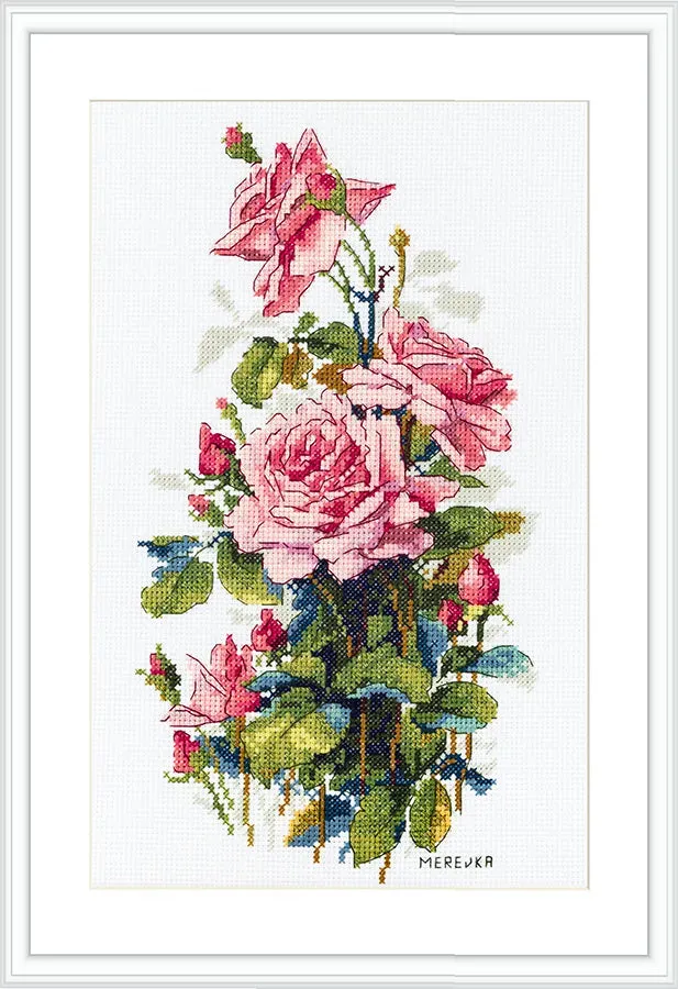 Merejka Pink Roses borduurpakket 16x27,5 Aida 14