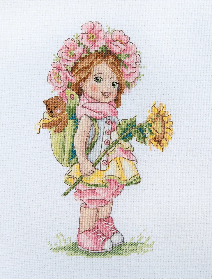 Merejka Summer Girl borduurpakket wit 23x14 cm 28 kleuren