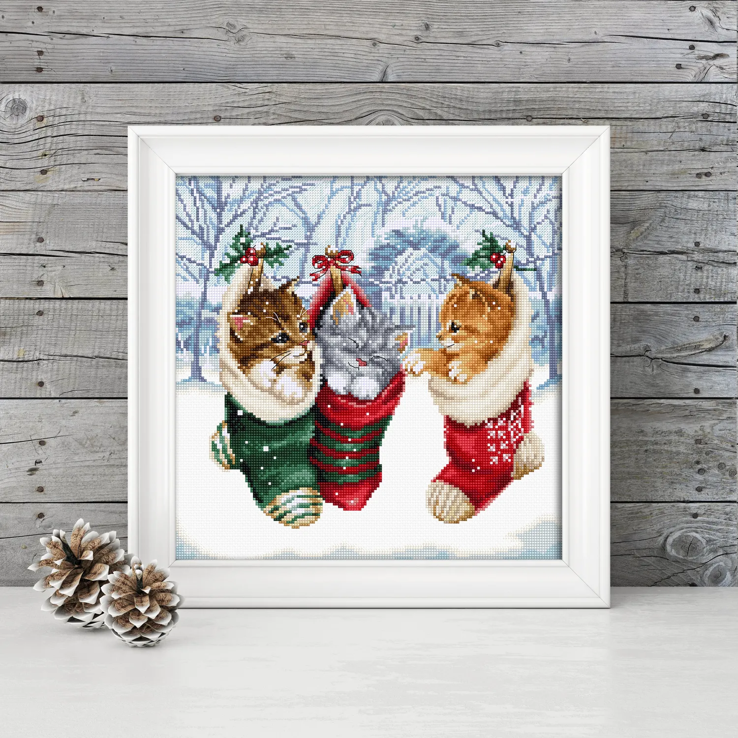 Leti Stitch L8087 Snowy Kitties borduurpakket 24x24 cm