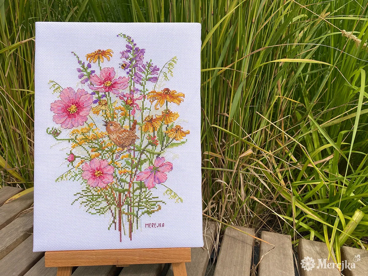 Merejka September Flowers and Wren borduurpakket 30x21