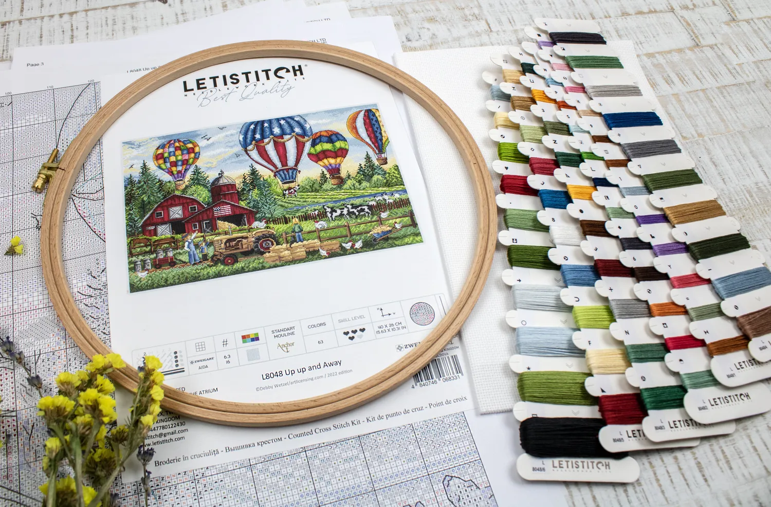Leti Stitch L8048 Up up and Away borduurpakket 40x26 Aida vogels
