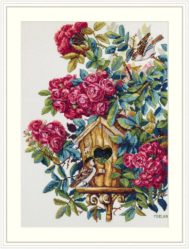 Merejka Rose Bush borduurpakket 27x36 cm ecru