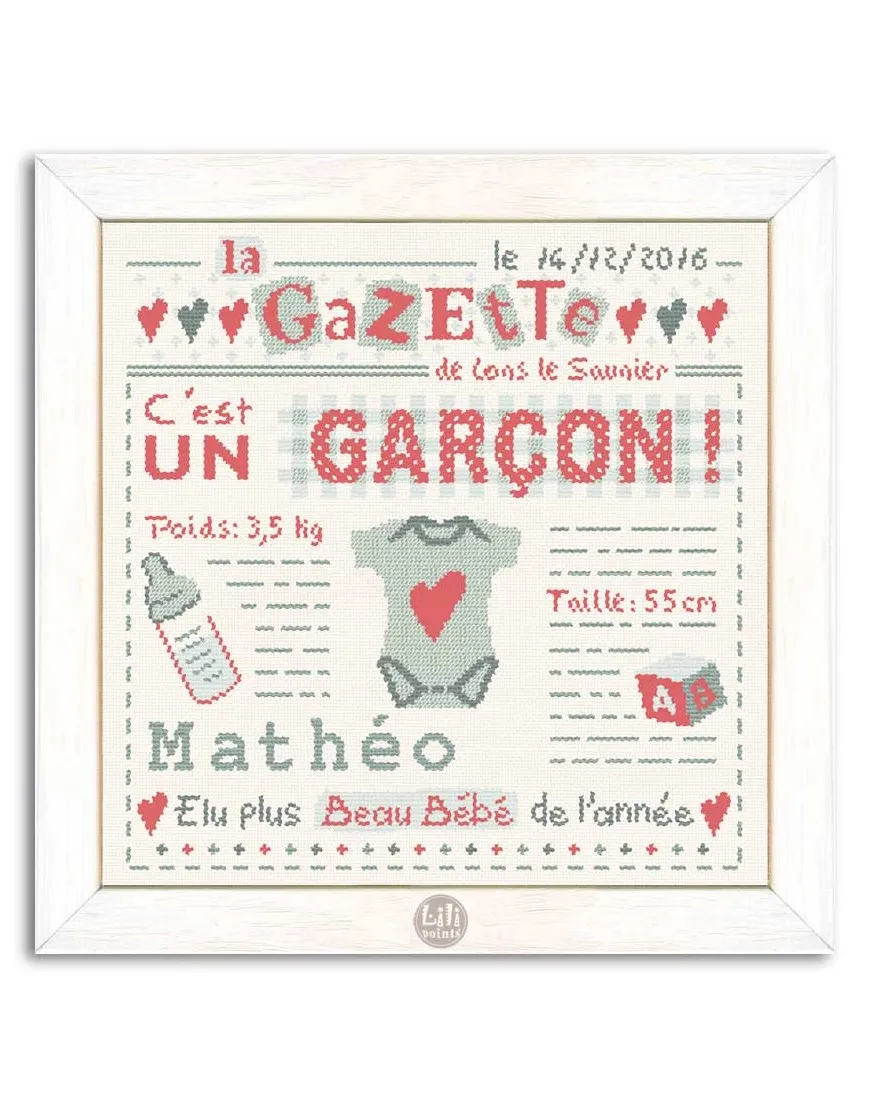 LiliPoints Baby Boy Gazette borduurpakket kruissteek 21x22