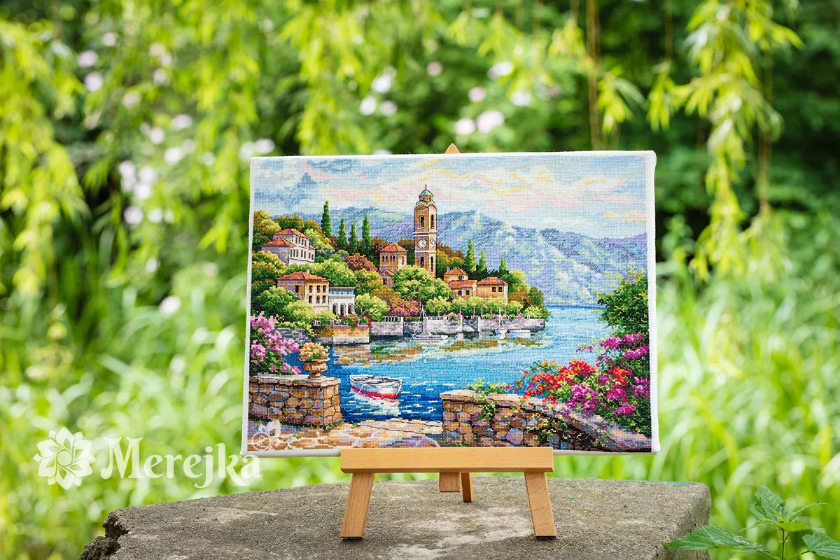 Merejka Lago di Como borduurpakket 41x30 ecru 40 kleuren