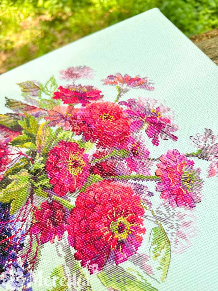 Merejka September Colour borduurpakket Aida 16 ijsblauw