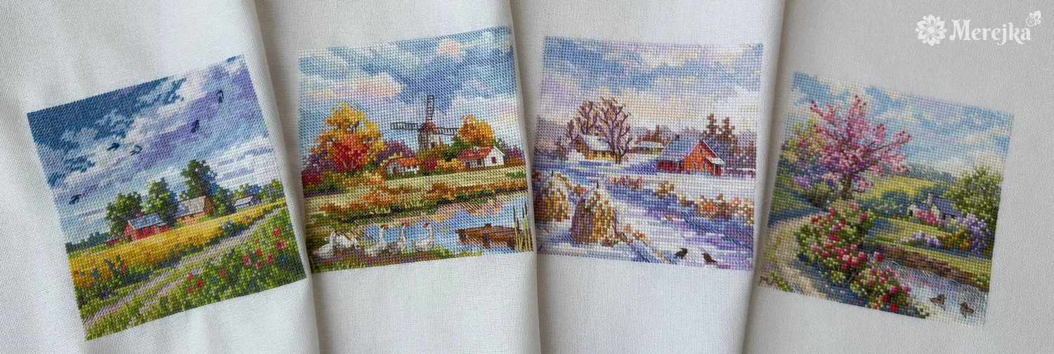 Merejka Autumn borduurpakket vogel 11,5 cm wit