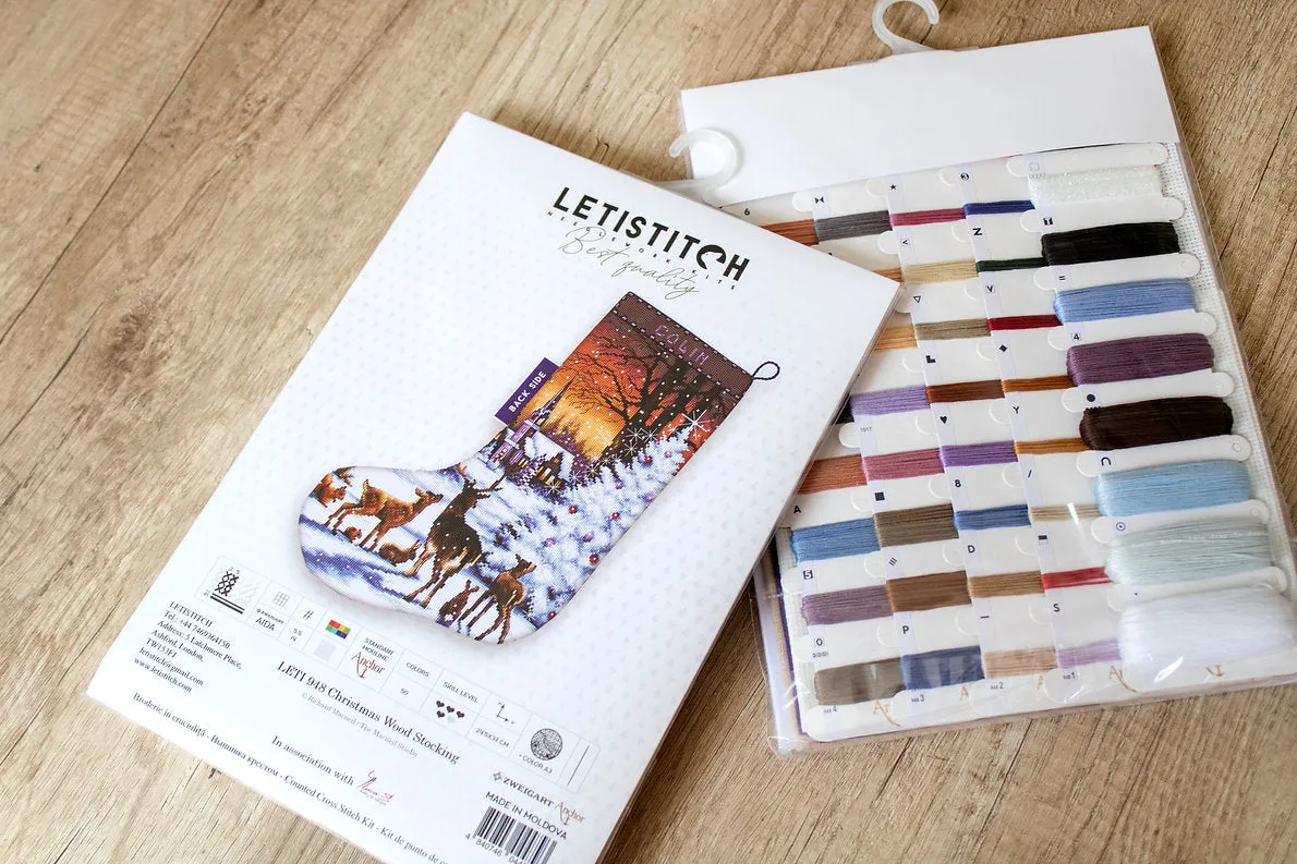 Leti Stitch LETI 948 Christmas Wood Stocking borduurpakket kerstsok