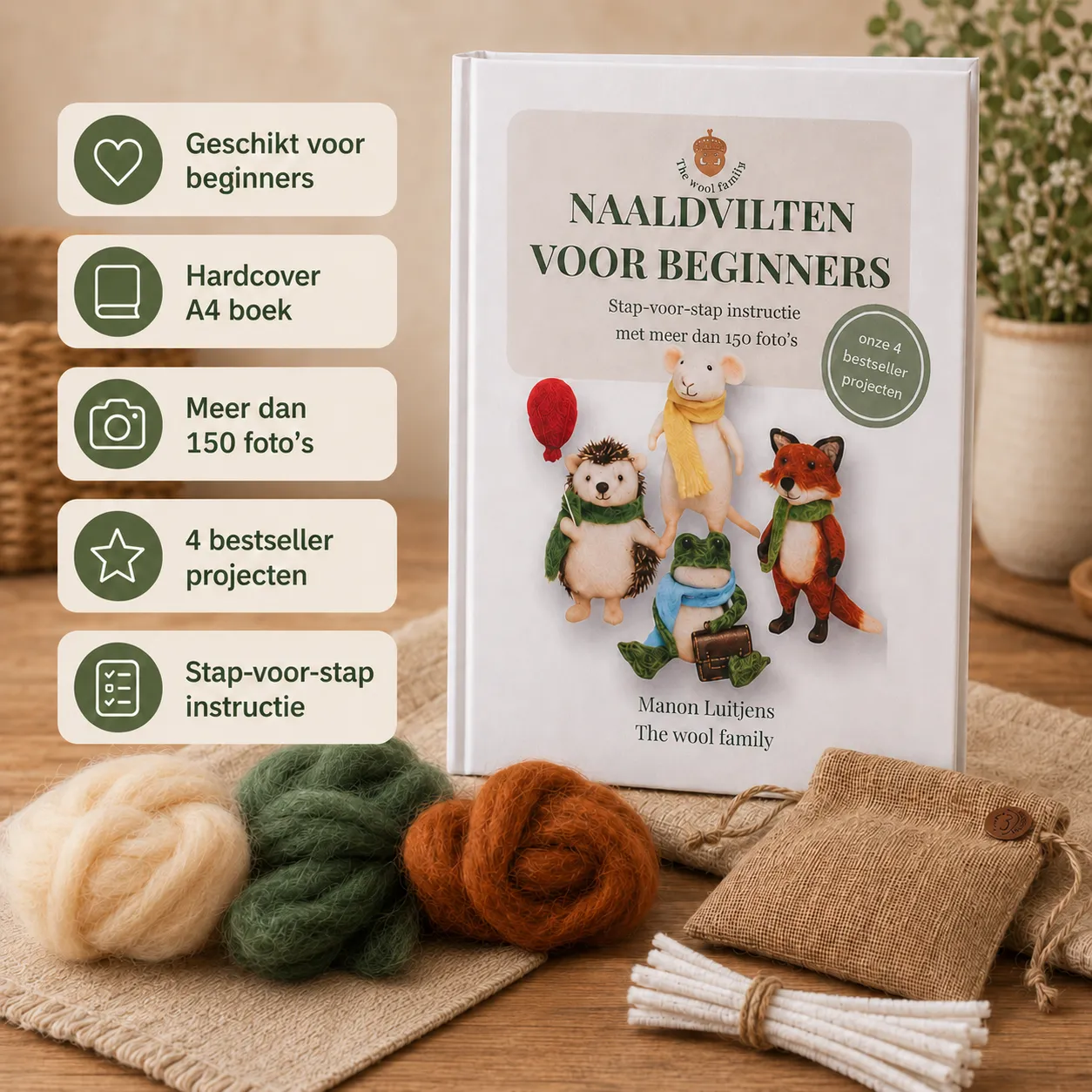 The Wool Family boek + materialenpakket naaldvilten beginners