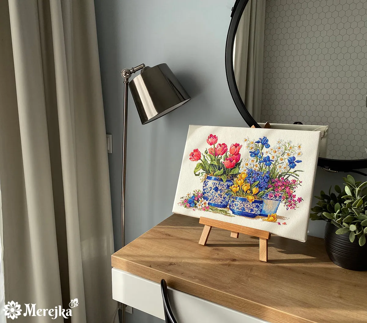 Merejka Spring Garden in Blue borduurpakket lente 37x26
