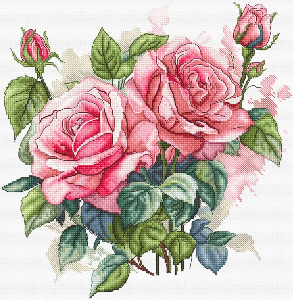 Leti Stitch L8093 Pink Bloom borduurpakket 22x23 cm bloemen