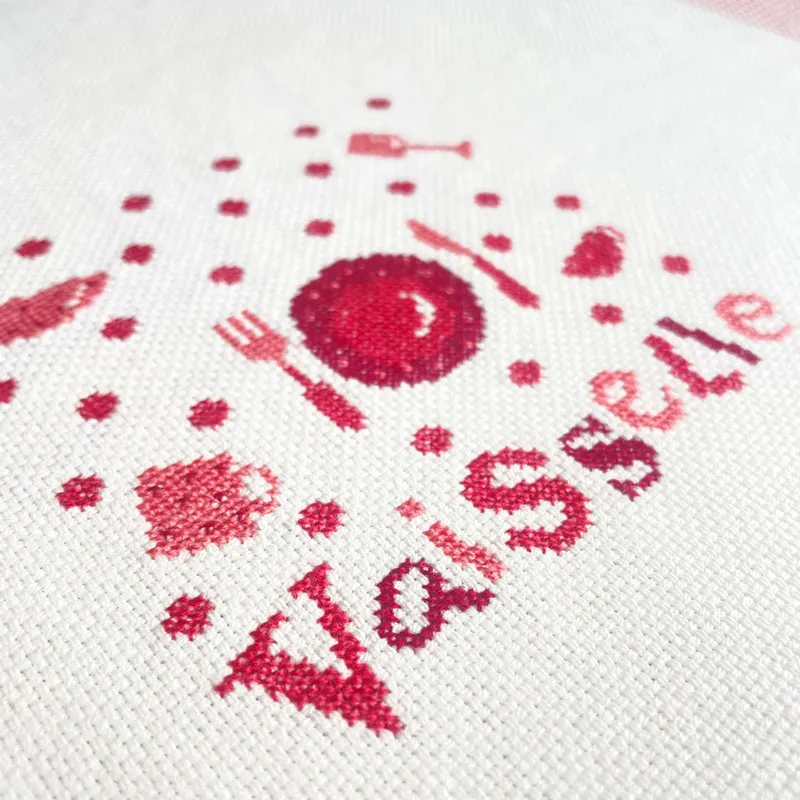 LiliPoints D002BIS Dishes borduurpatroon theedoek rood grijs
