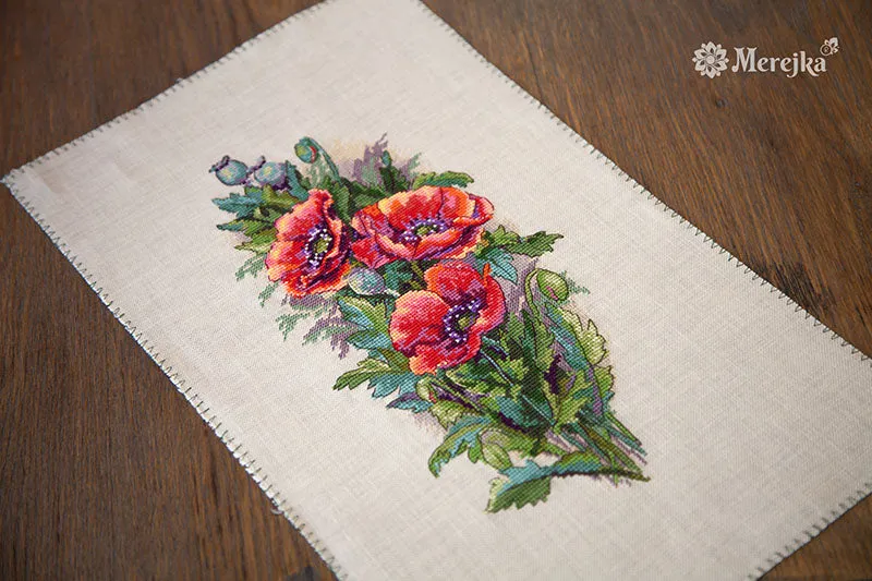 Merejka Vintage Poppies borduurpakket 30x16 cappuccino