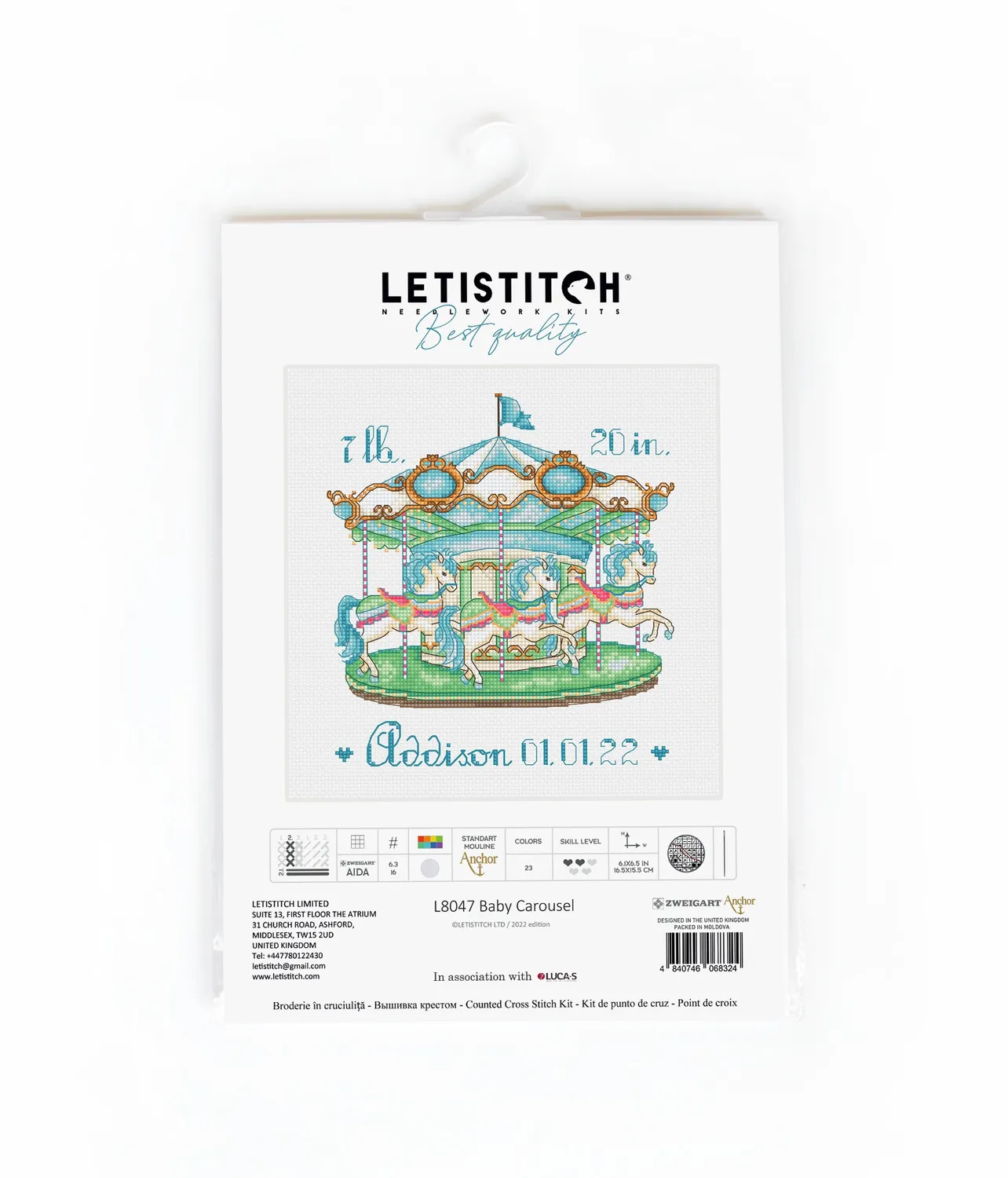 Leti Stitch L8047 Baby Carousel borduurpakket geboorte