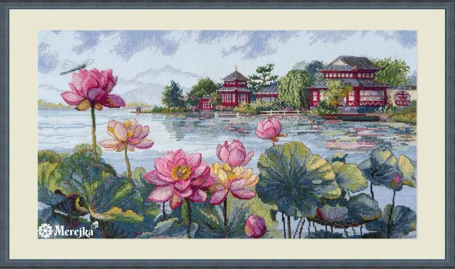 Merejka Lotus Dreams borduurpakket 24x44 ijsblauw