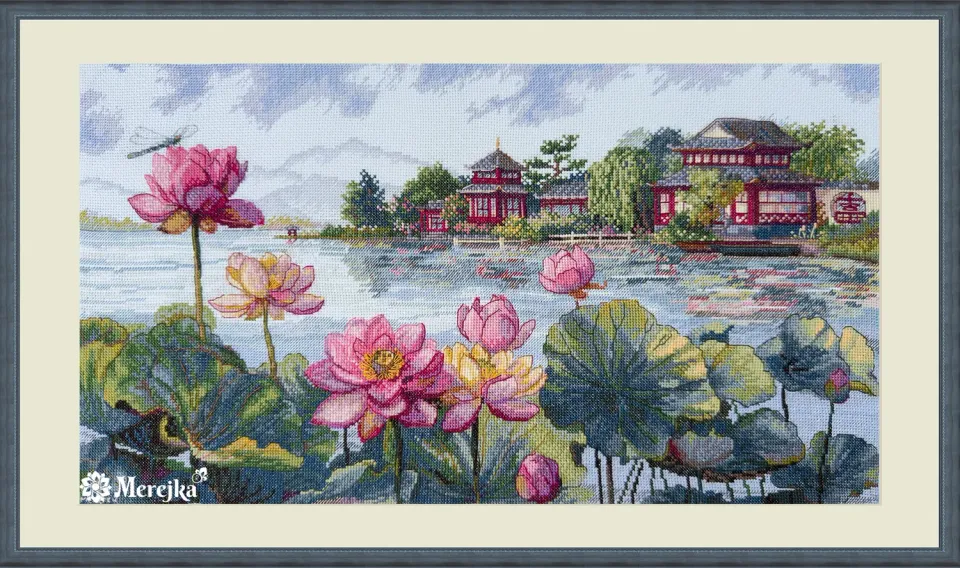 Merejka Lotus Dreams borduurpakket 24x44 ijsblauw