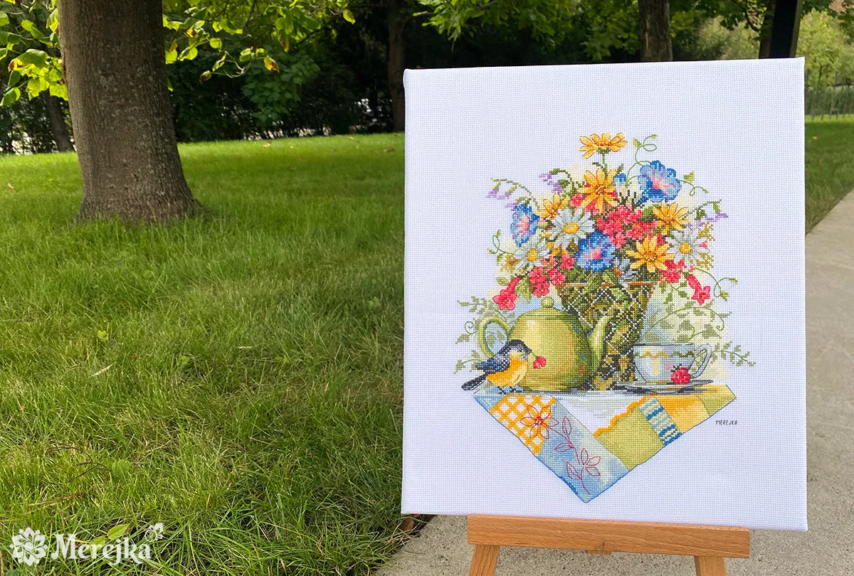 Merejka Wildflower Tea borduurpakket 29x23 wit