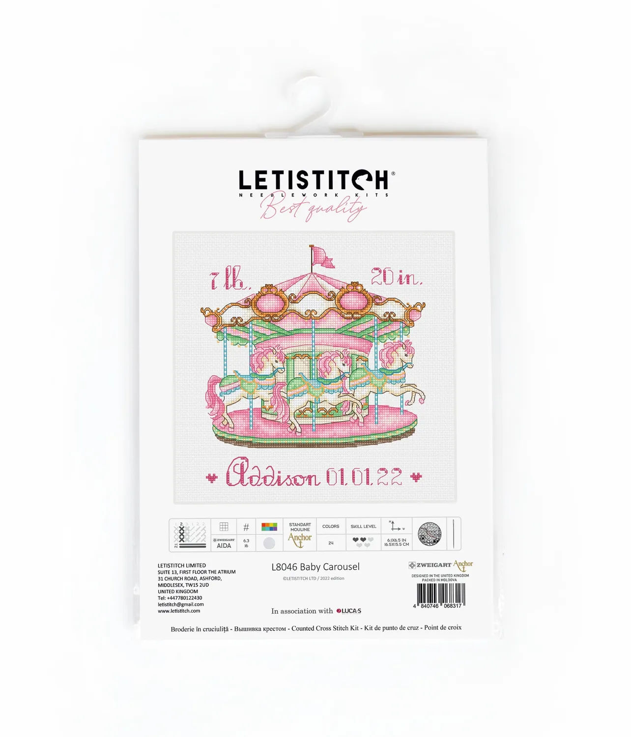 Leti Stitch L8046 Baby Carousel borduurpakket 16,5x15,5 cm